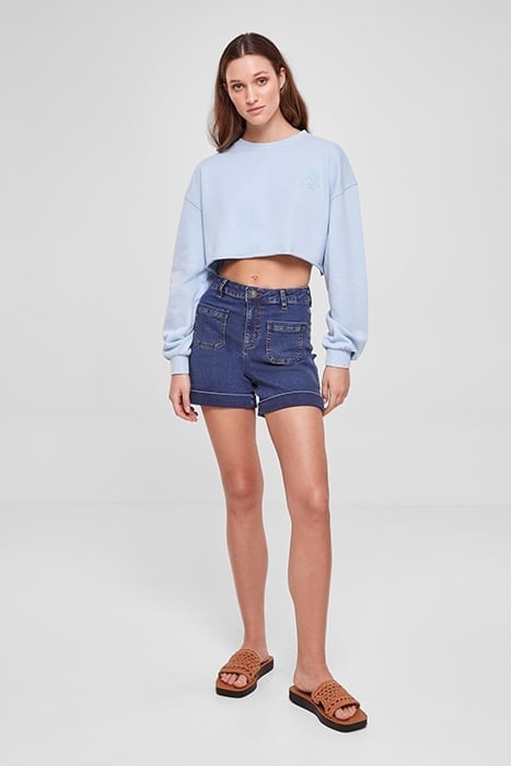 LADIES CROPPED FLOWER EMBROIDERY TERRY CREWNECK BALTICBLUE 3