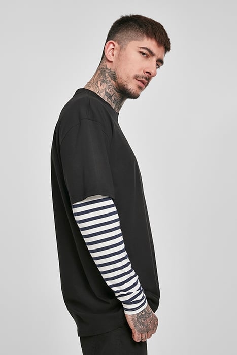 OVERSIZED DOUBLE LAYER STRIPED LS TEE BLACK 7