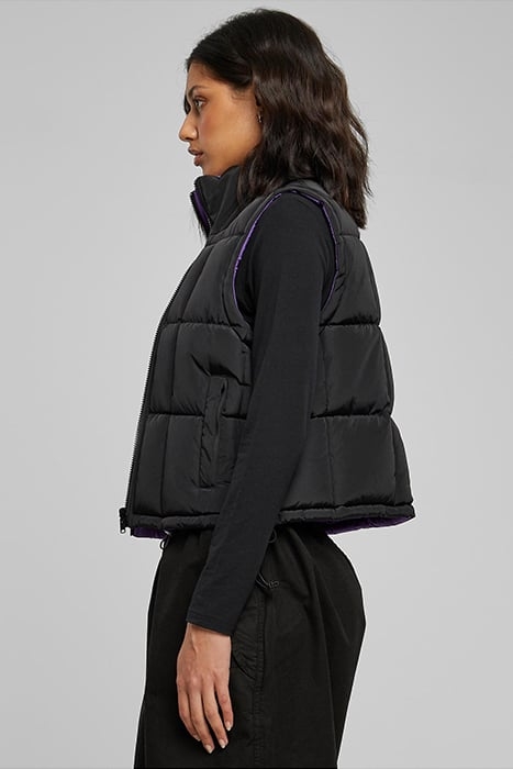 LADIES REVERSIBLE CROPPED PUFFER VEST BLACK/REALVIOLET 6