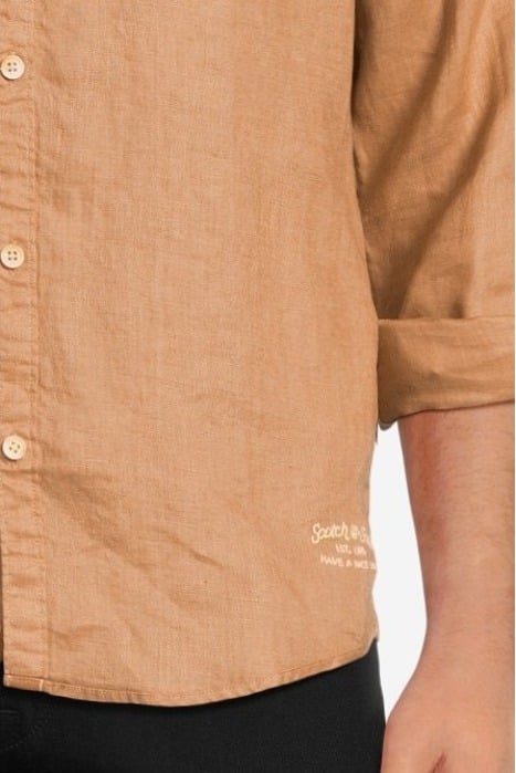 LINEN SHIRT WITH SLEEVE ROLL-UP CAMEL 4