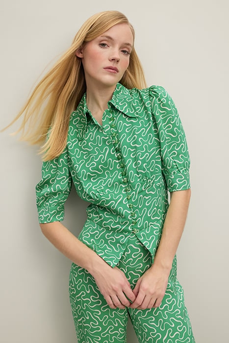 ELSIE RIBBON BUTTON-DOWN SHIRT GREEN 1