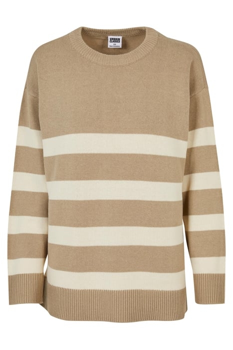 LADIES STRIPED KNIT CREW SWEATER WETSAND/SAND 3