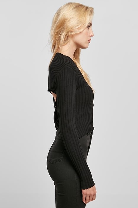 LADIES SHORT RIB KNIT TWISTED BACK SWEATER BLACK 7