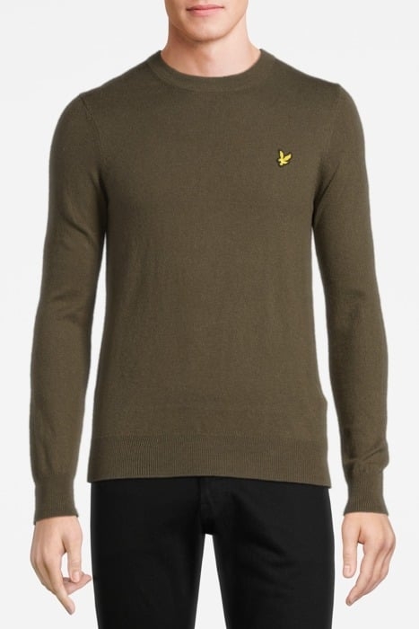 COTTON MERINO CREW NECK JUMPER OLIVE 1