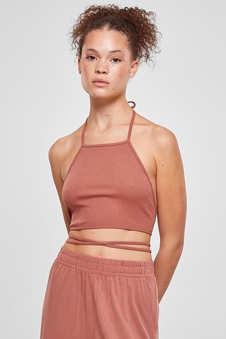LADIES RIB TRAPEZE CROPPED TOP TERRACOTTA 1
