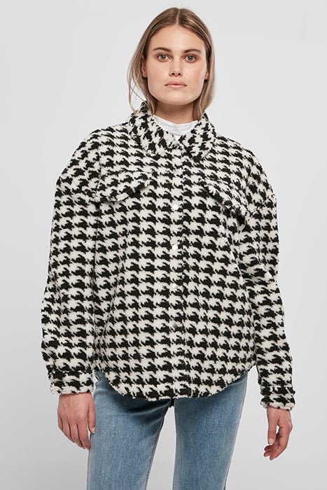 LADIES AOP SHERPA OVERSHIRT BLACKHOUNDSTOOTH 1