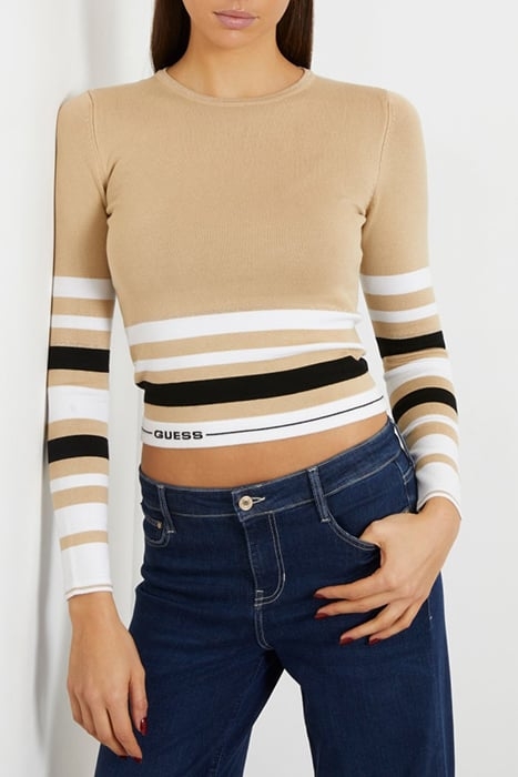 MAIA RN LS SWTR TAUPE WHITE BLACK ST 1