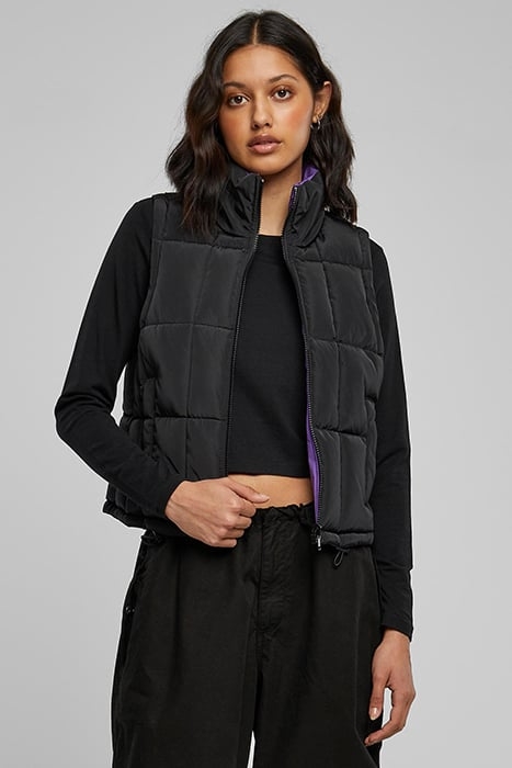 LADIES REVERSIBLE CROPPED PUFFER VEST BLACK/REALVIOLET 1