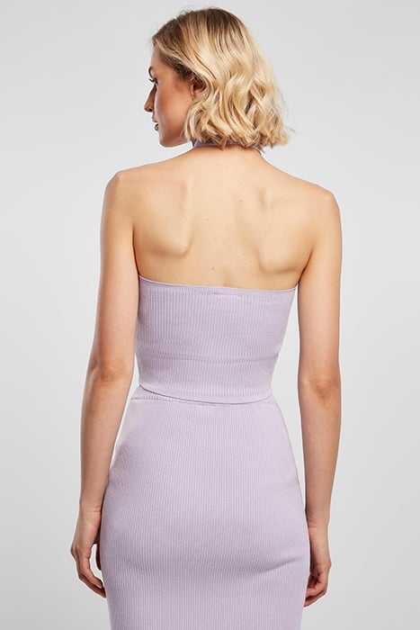 LADIES RIB KNIT CROSSED NECKHOLDER TOP LILAC 2