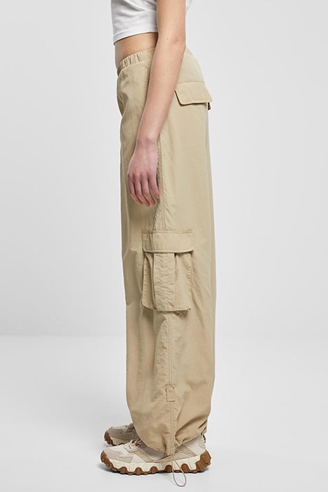 LADIES WIDE CRINKLE NYLON CARGO PANTS CONCRETE 6
