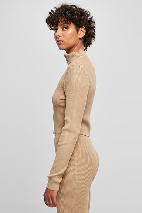 LADIES CROPPED RIB KNIT ZIP CARDIGAN UNIONBEIGE 6