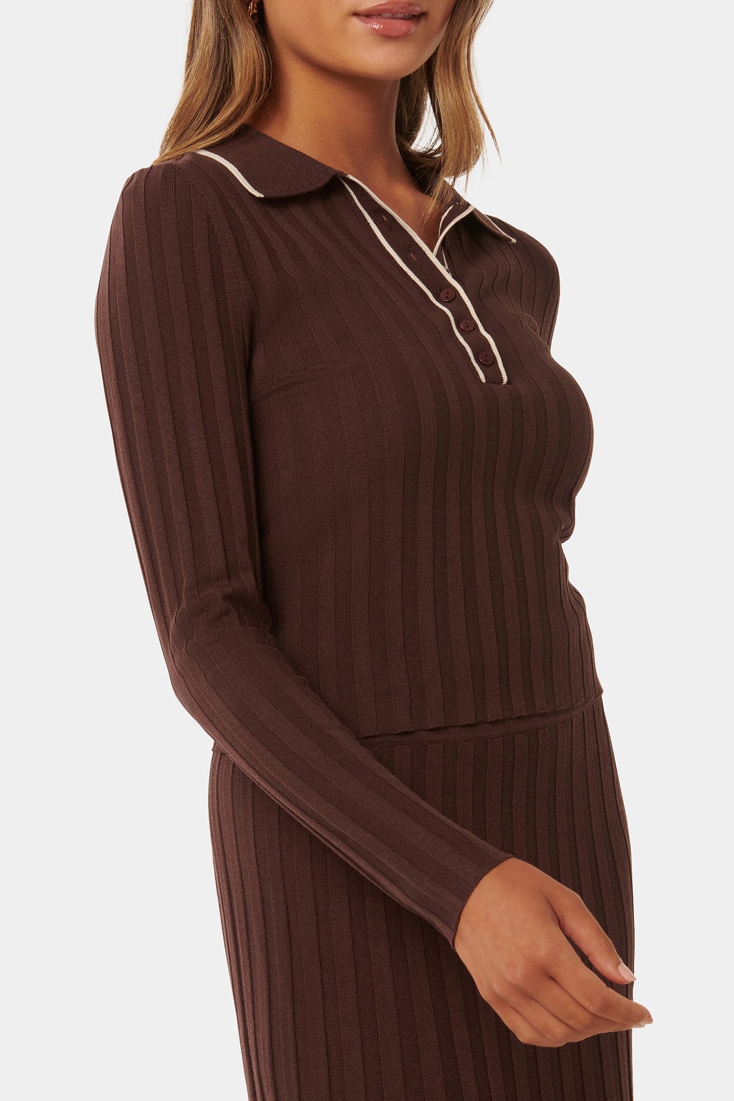 EDITH PETITE KNITTED POLO TOP CHOCOLATE 4