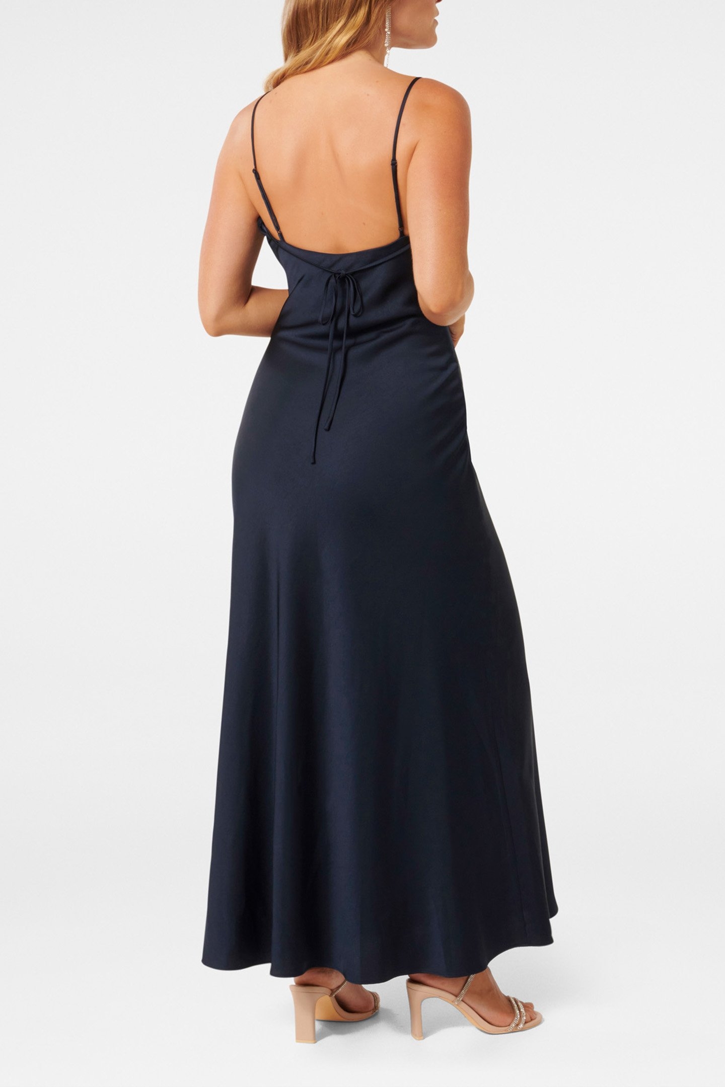 MIA PETITE BOAT NECK SATIN MAXI DRESS NAVY 2