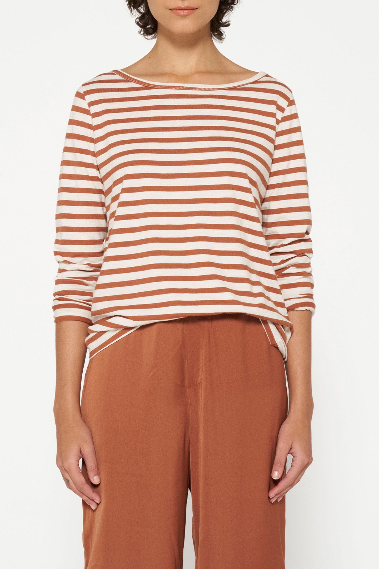 LONGSLEEVE TEE STRIPES ECRU/SADDLE BROWN 1