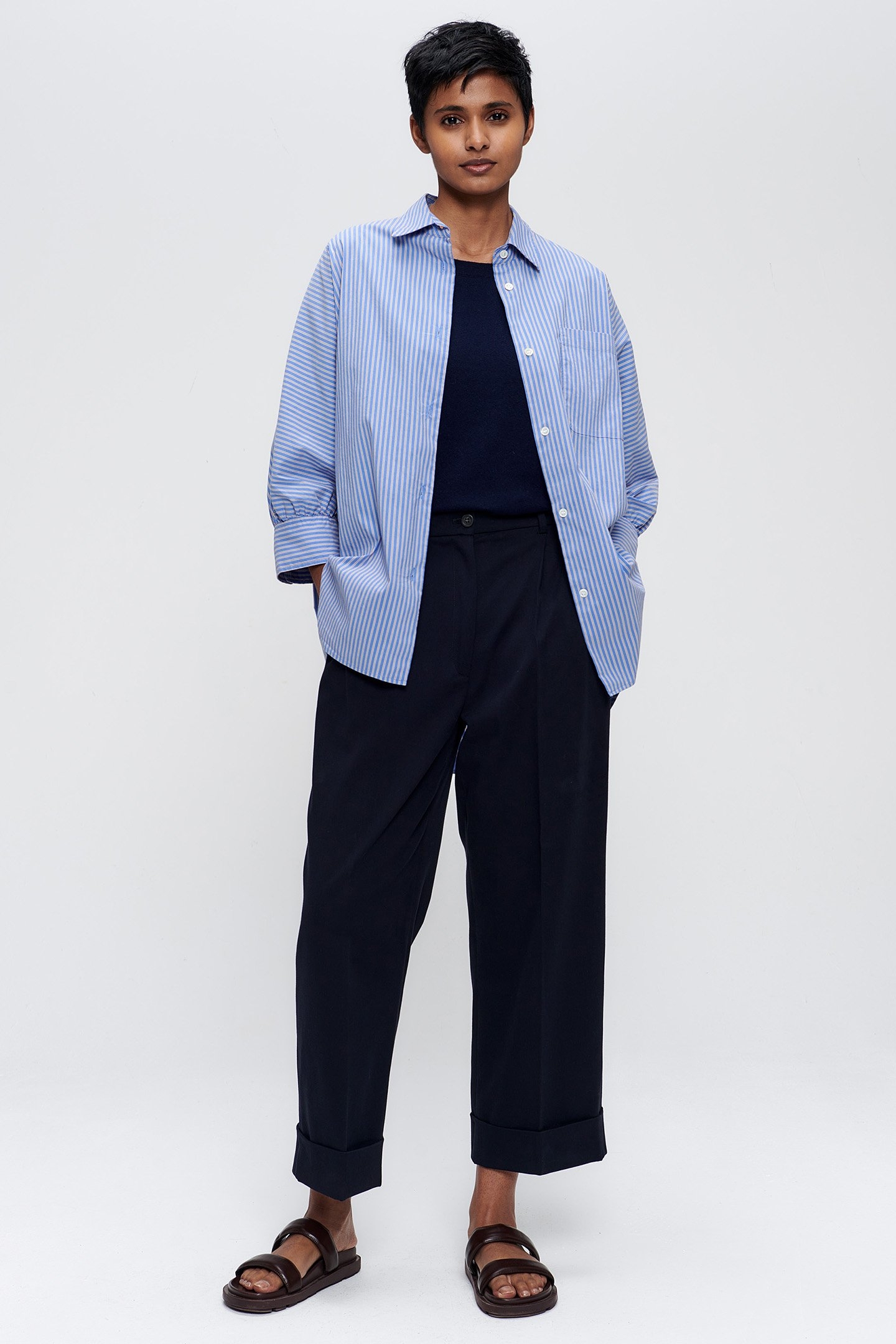 SOFT TWILL PLEATED PANTS MIDNIGHT BLUE 2