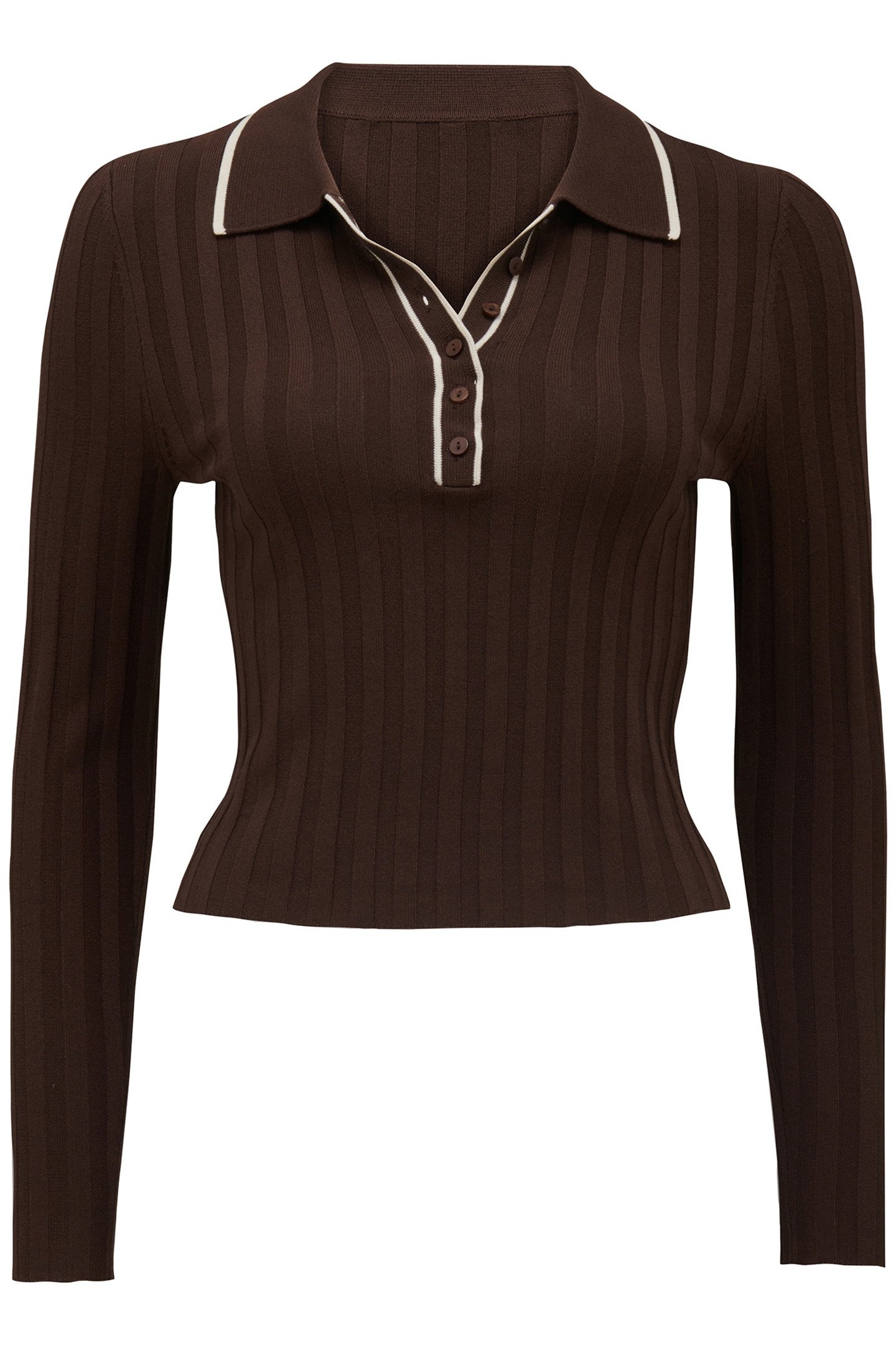 EDITH PETITE KNITTED POLO TOP CHOCOLATE 3