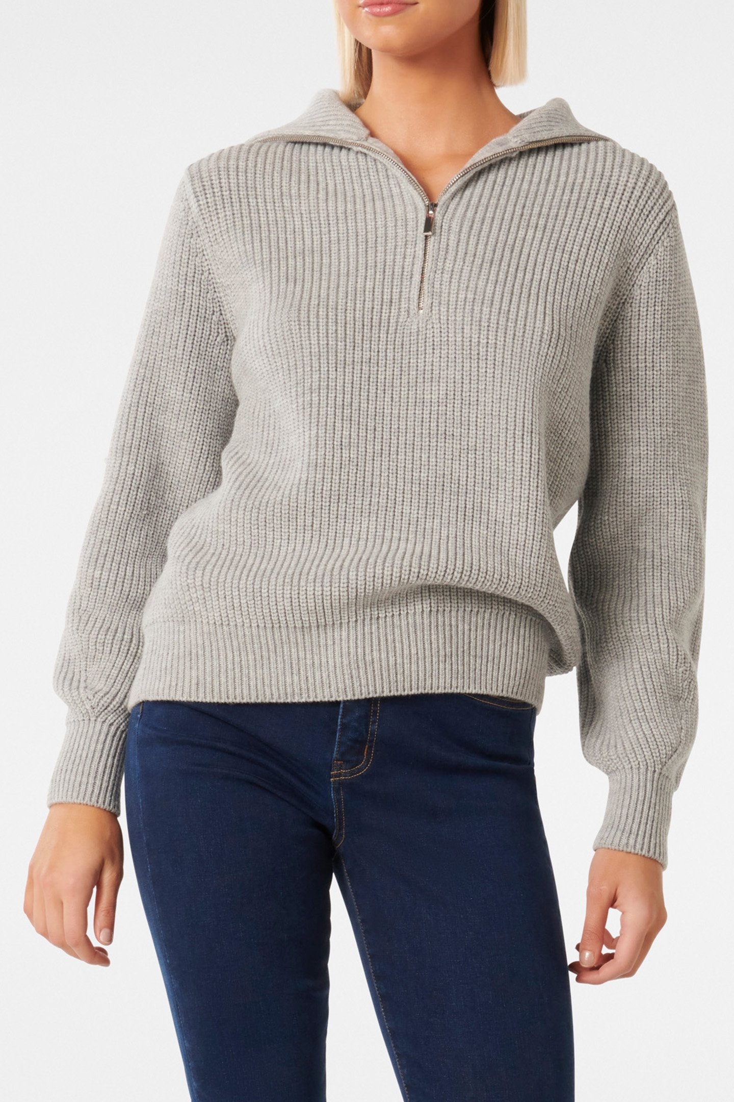DANIELLE QUARTER ZIP KNITTED JUMPER GREY 1