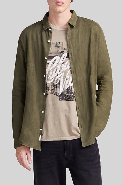ARMY GREEN PURE LINEN SLIM SHIRT 1