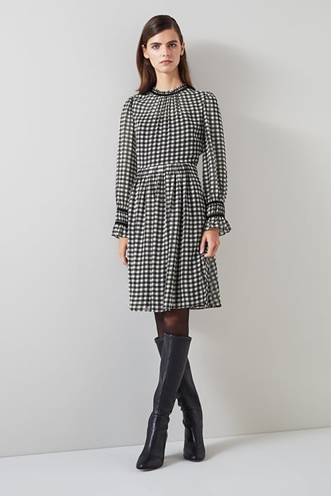 VERITY GINGHAM MINI DRESS BLACK/CREAM 4