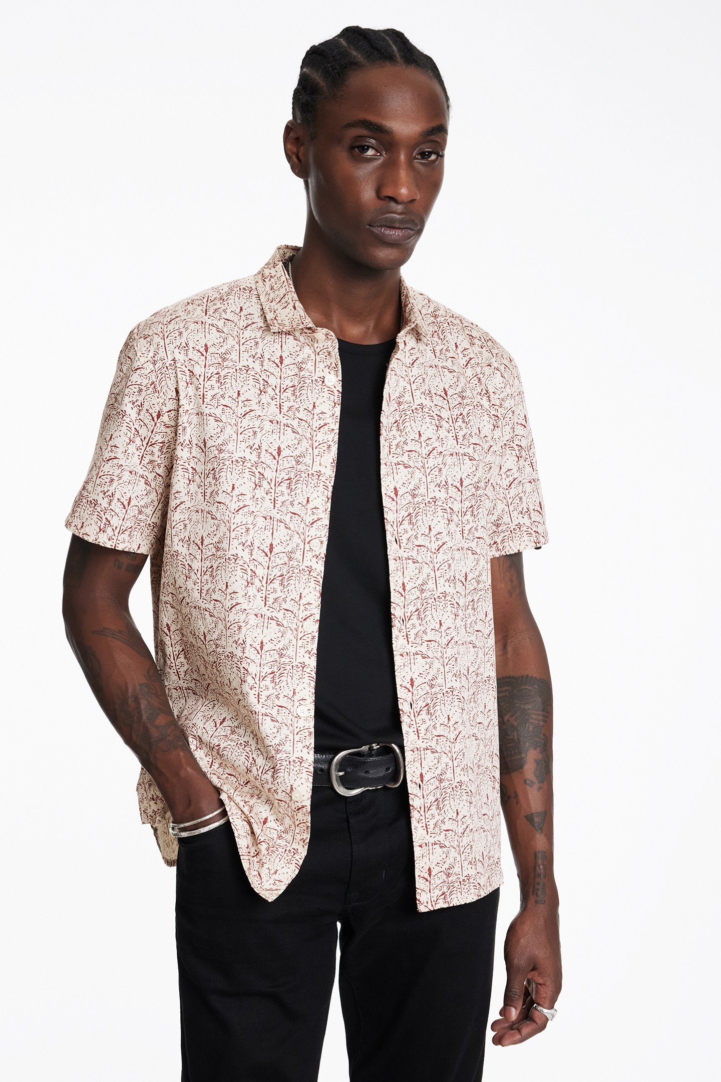 SEAN SS SPORTSHIRT IN PRINT CRANBERRY 1