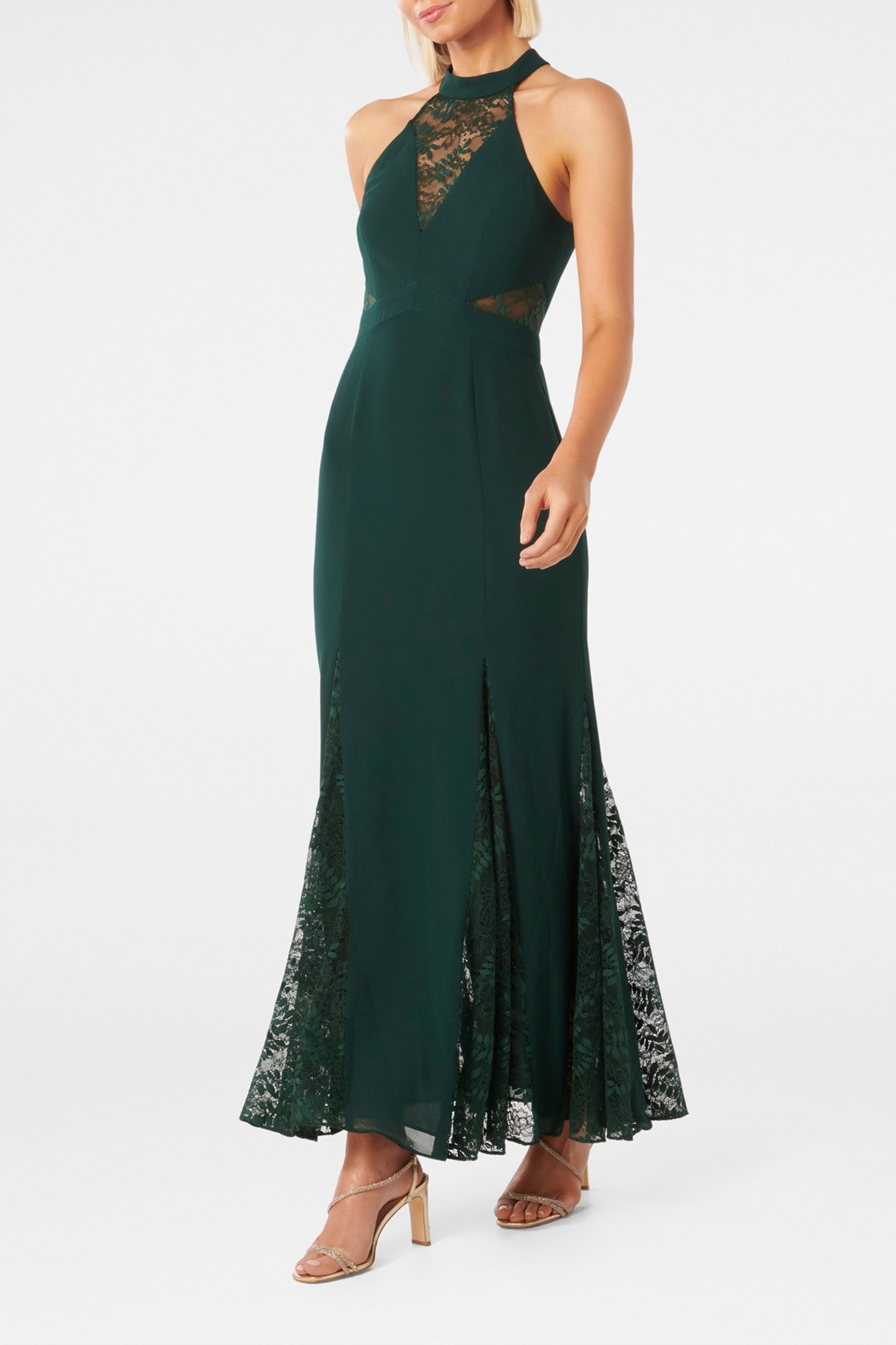 WINSLET LACE SPLICE MAXI DRESS DARK GREEN 4