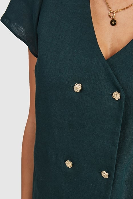 IMPERIAL GREEN LINEN BUTTONED WRAP TOP 6
