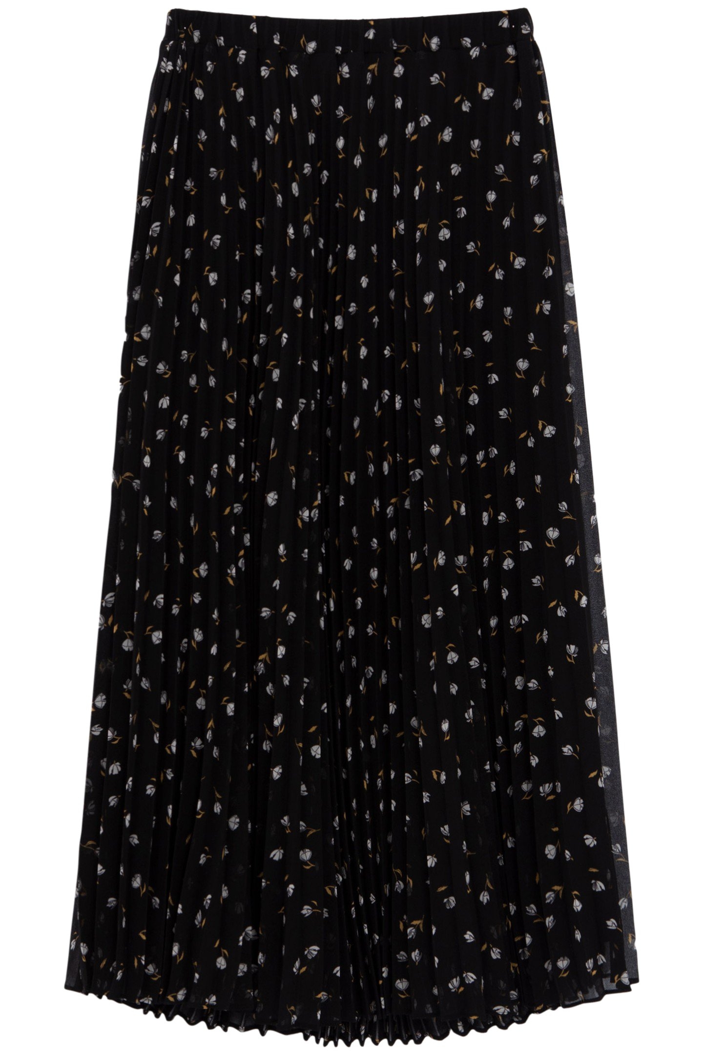 BLACK PLEATED LONG SKIRT, ROCK MINI-FLOWER PRINT 3