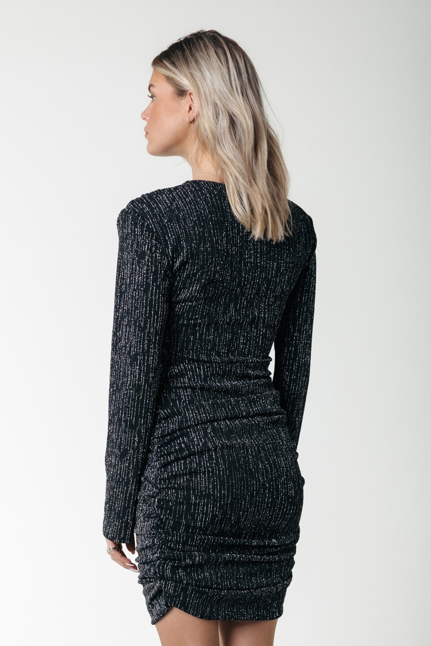 BRYSSA LUREX STRIPES PADDED DRESS LS METALLIC SILVER 2