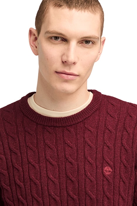 PHILLIPS BROOK CABLE CREW NECK SWEATER CORDOVAN HEATHER 5