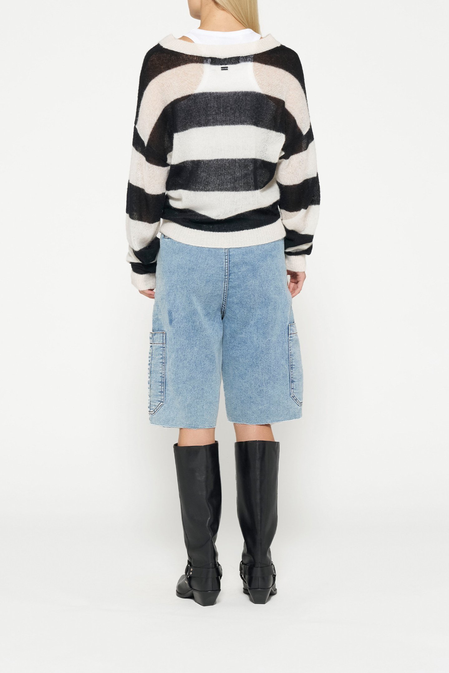 THIN KNIT SWEATER BLOCK STRIPE ECRU/BLACK 2