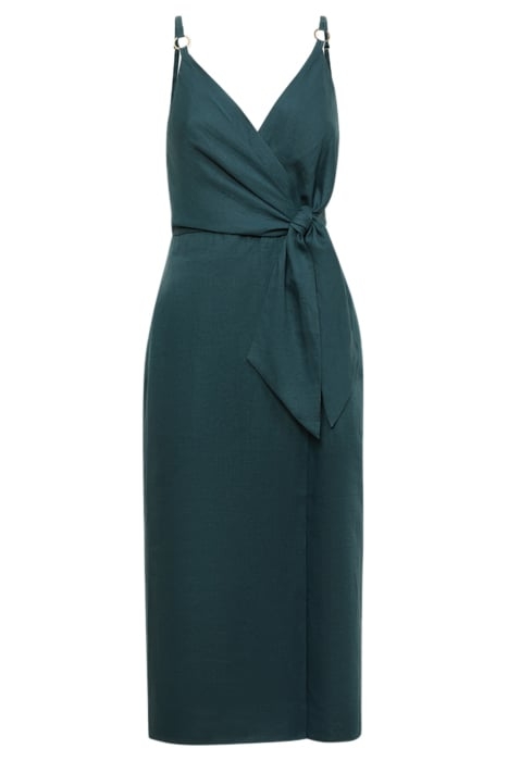 ELSIE-LINEN TIE SIDE MIDI DARK TEAL 3