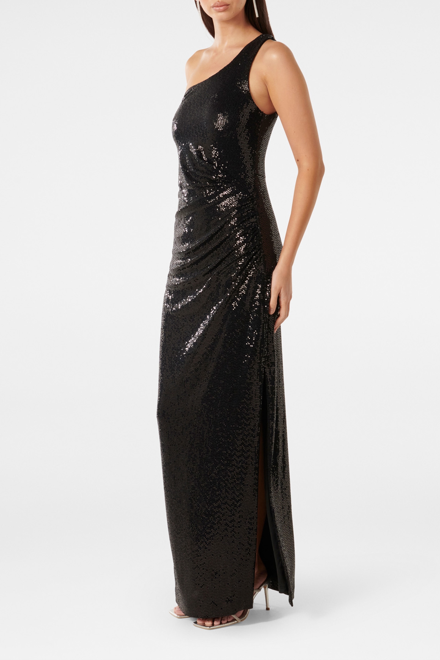 LUCIUS ASYMMETRICAL SEQUIN MAXI DRESS BLACK 4