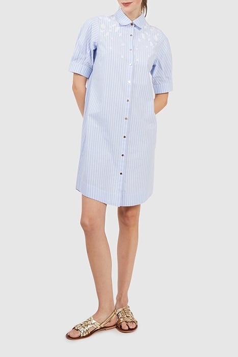 SKY BLUE STRIPED SHIRT DRESS, EMBROIDERED DICKEY 1