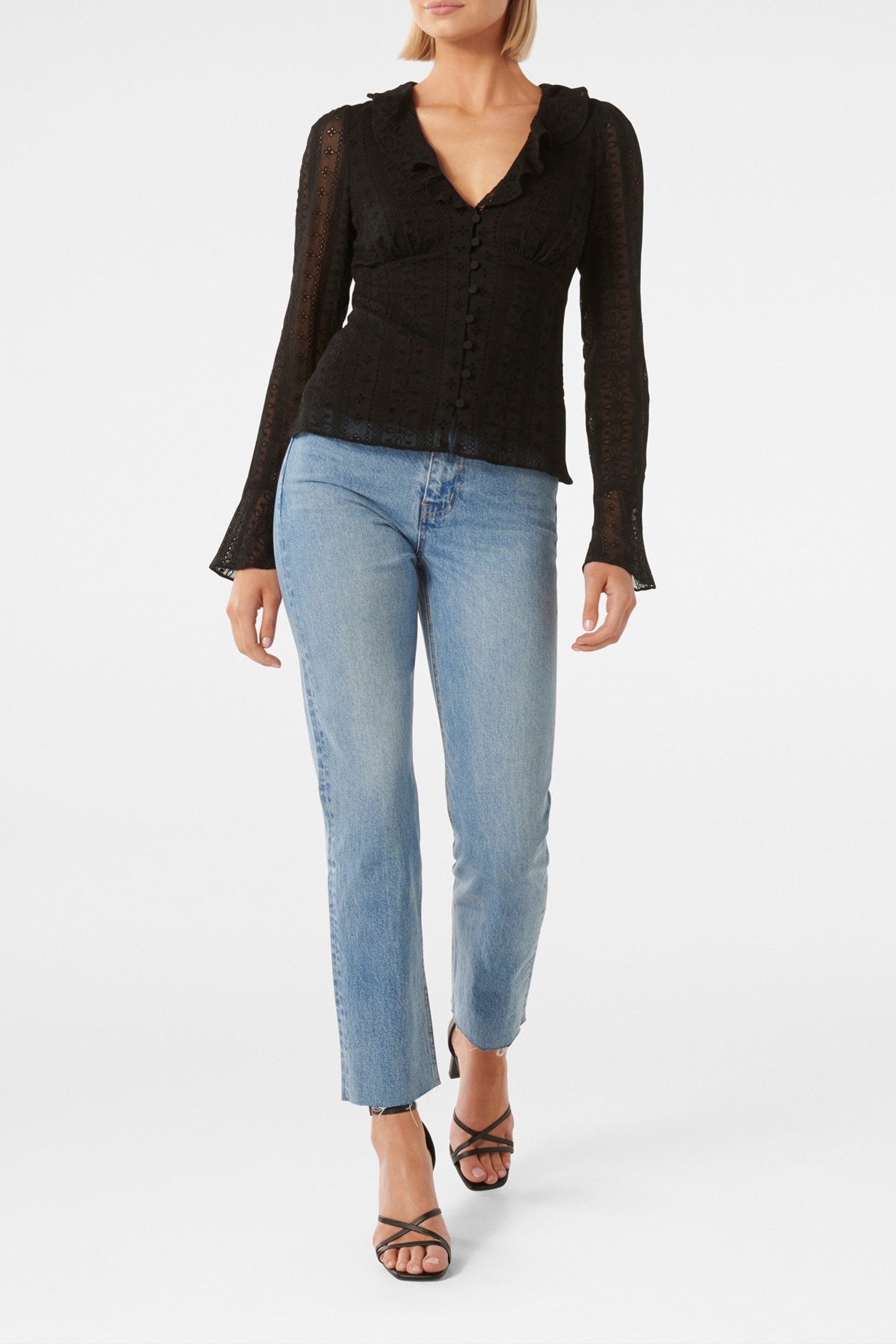 DEMI EMBROIDERED FRILL TOP BLACK 3