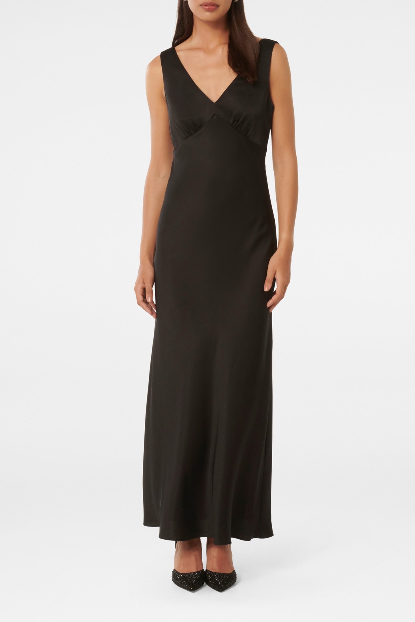 CAMERON V NECK SATIN MAXI DRESS BLACK 1