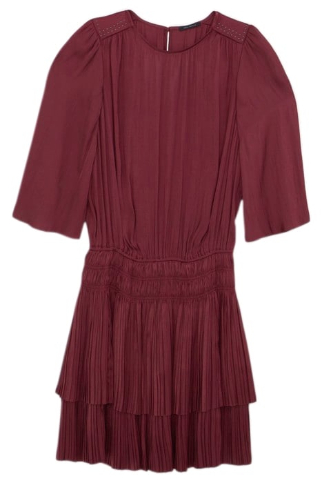 BURGUNDY POLYESTER PLEATED DRESS WITH STUD DECORATION 1