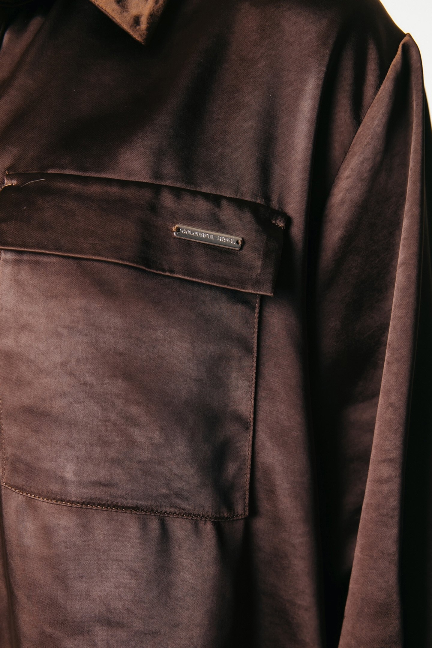 OLETTA SATIN BUTTON DOWN BLOUSE DARK BROWN 4