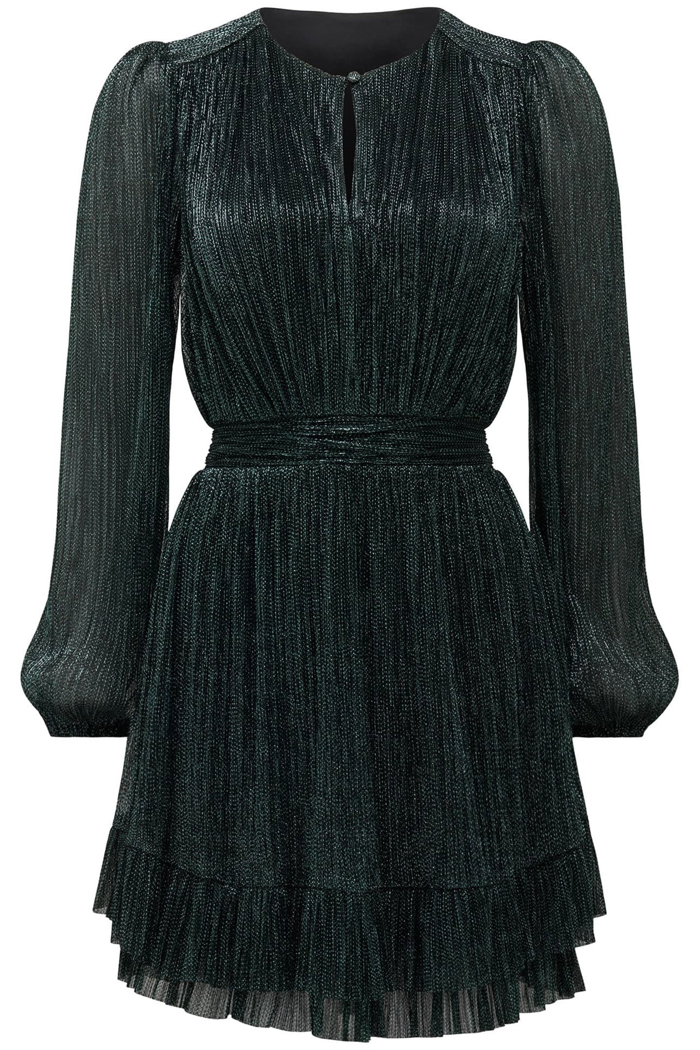 GOLDIE LONG SLEEVES PLISSE MINI DRESS DARK GREEN 4