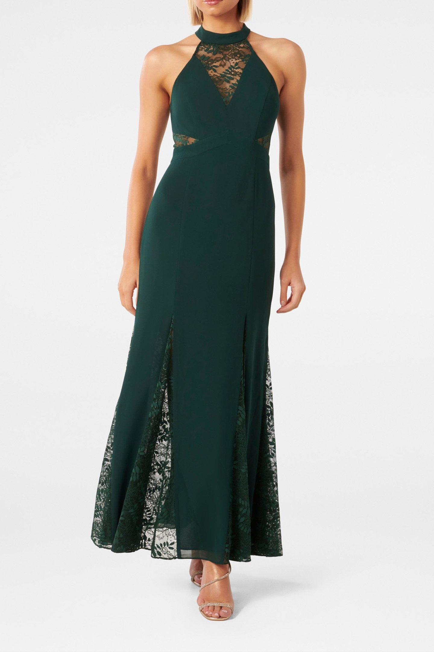 WINSLET LACE SPLICE MAXI DRESS DARK GREEN 1