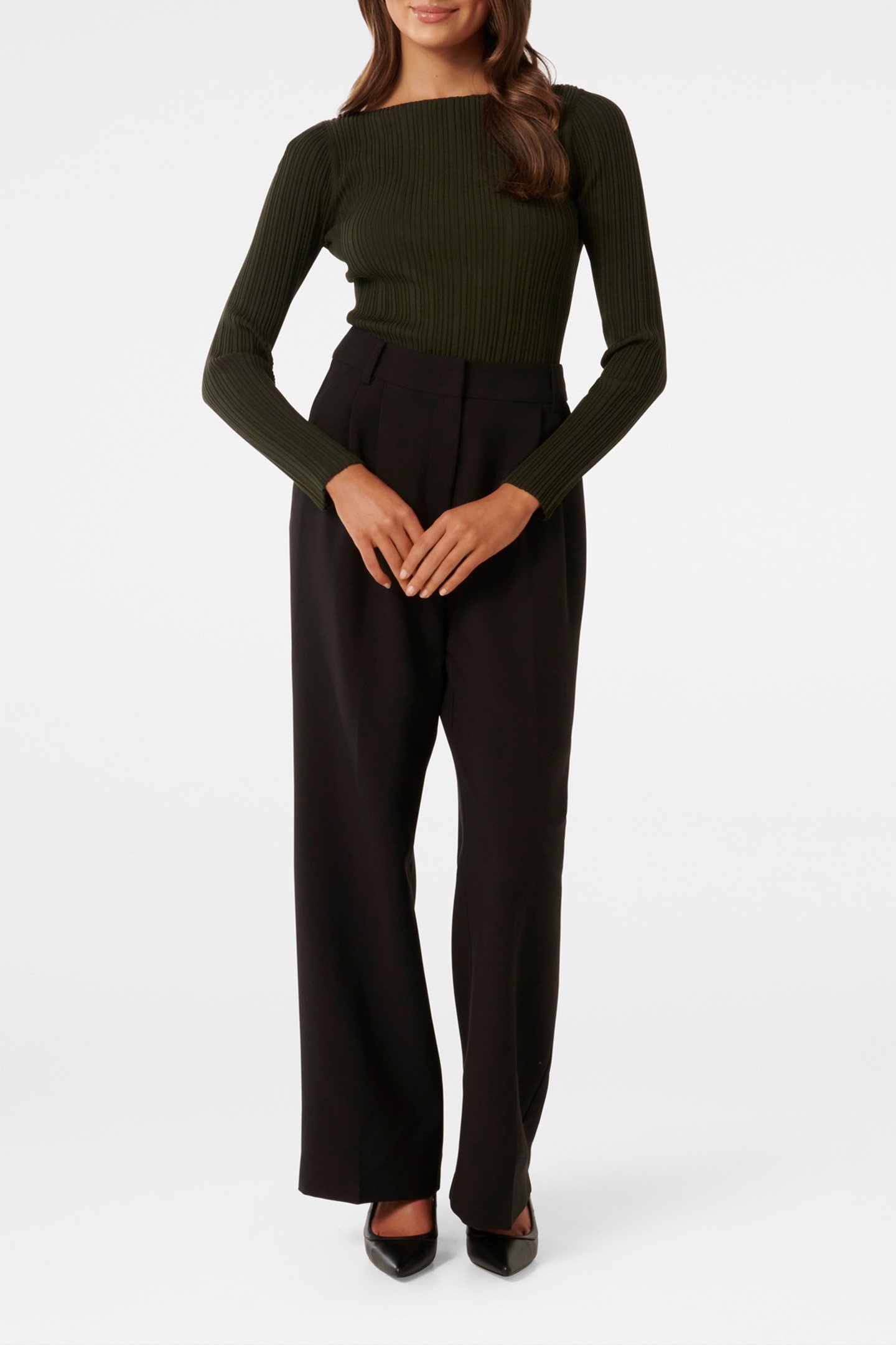 EVIE PETITE LONG SLEEVES RIB KNITTED TOP GREEN 3