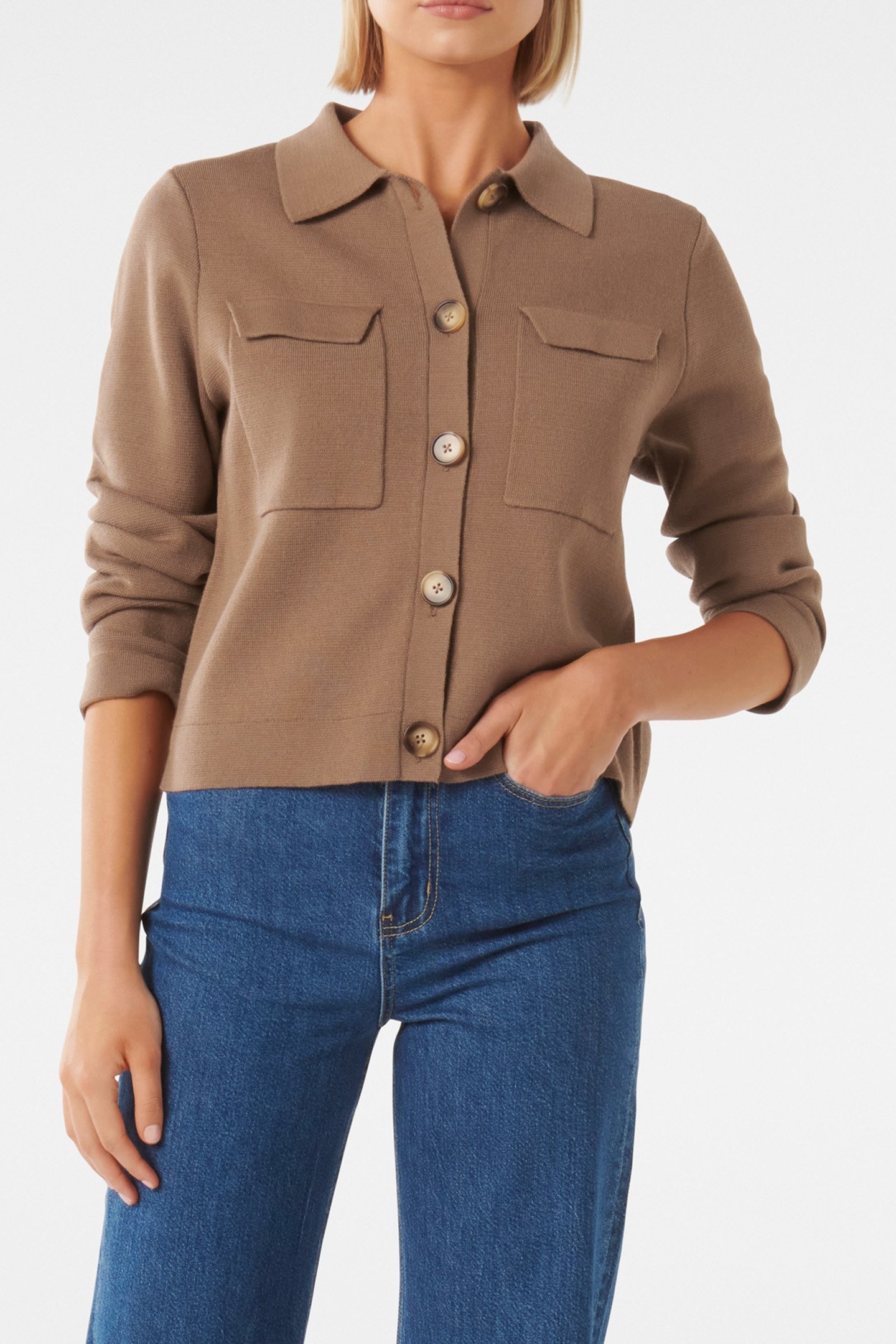 RUBY BUTTON DOWN KNITTED CARDIGAN CAMEL 1