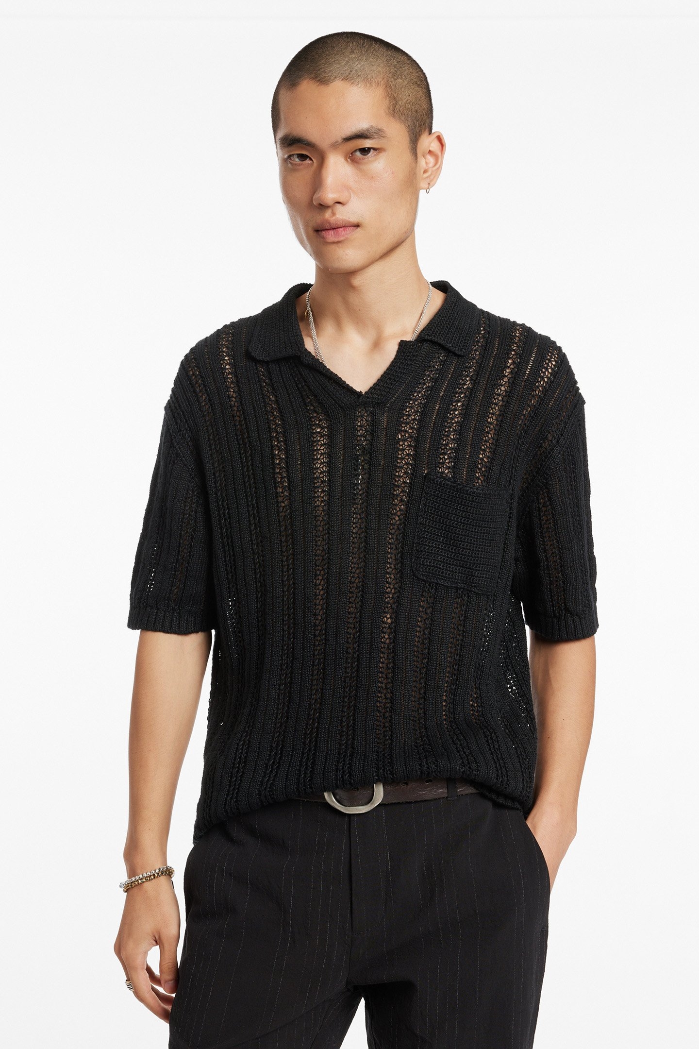 ODIN LS TEXTURE LINEN SWEATER BLACK 1