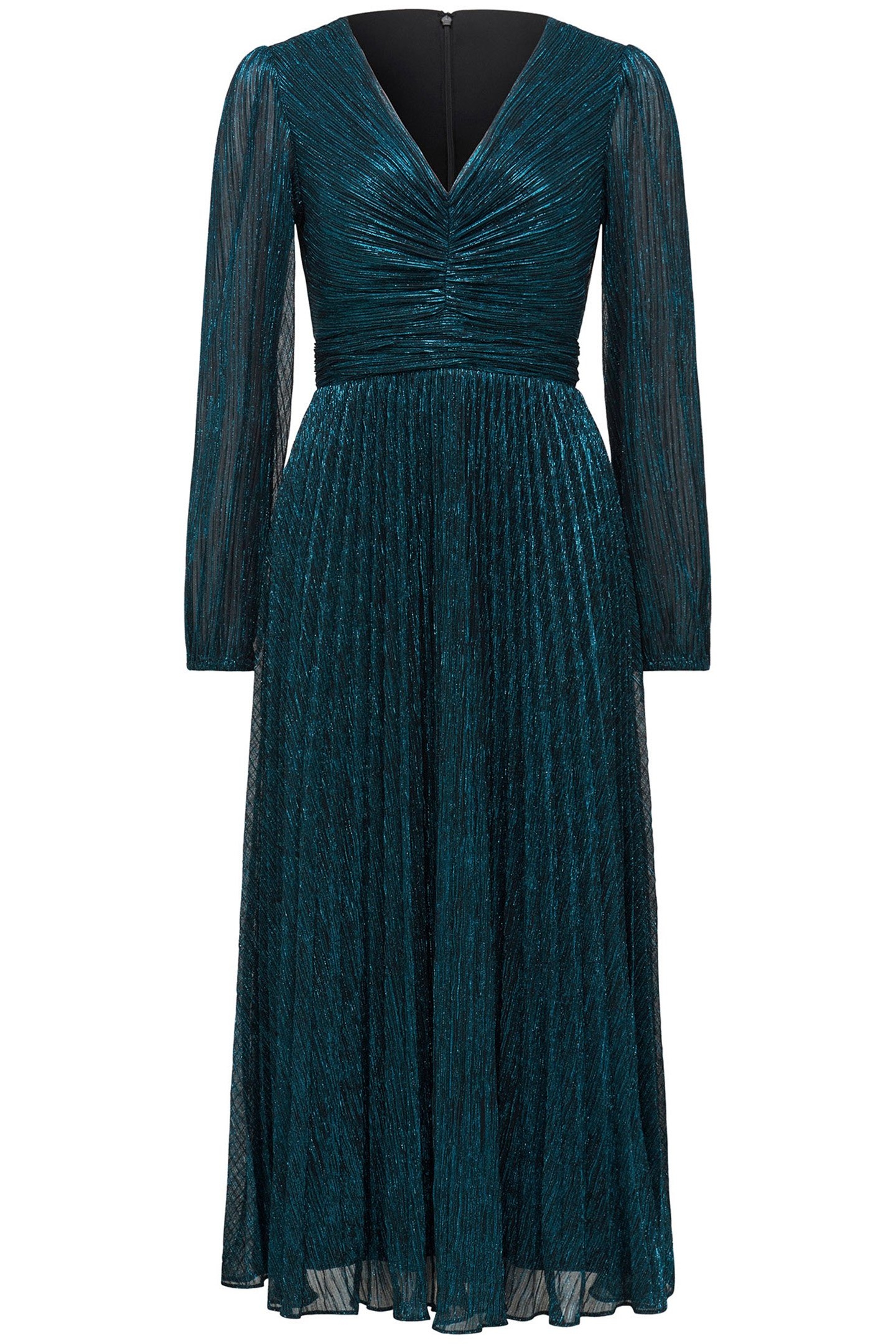 BROOKLYN PETITE PLEATED PLISSE MIDI DRESS TEAL 3