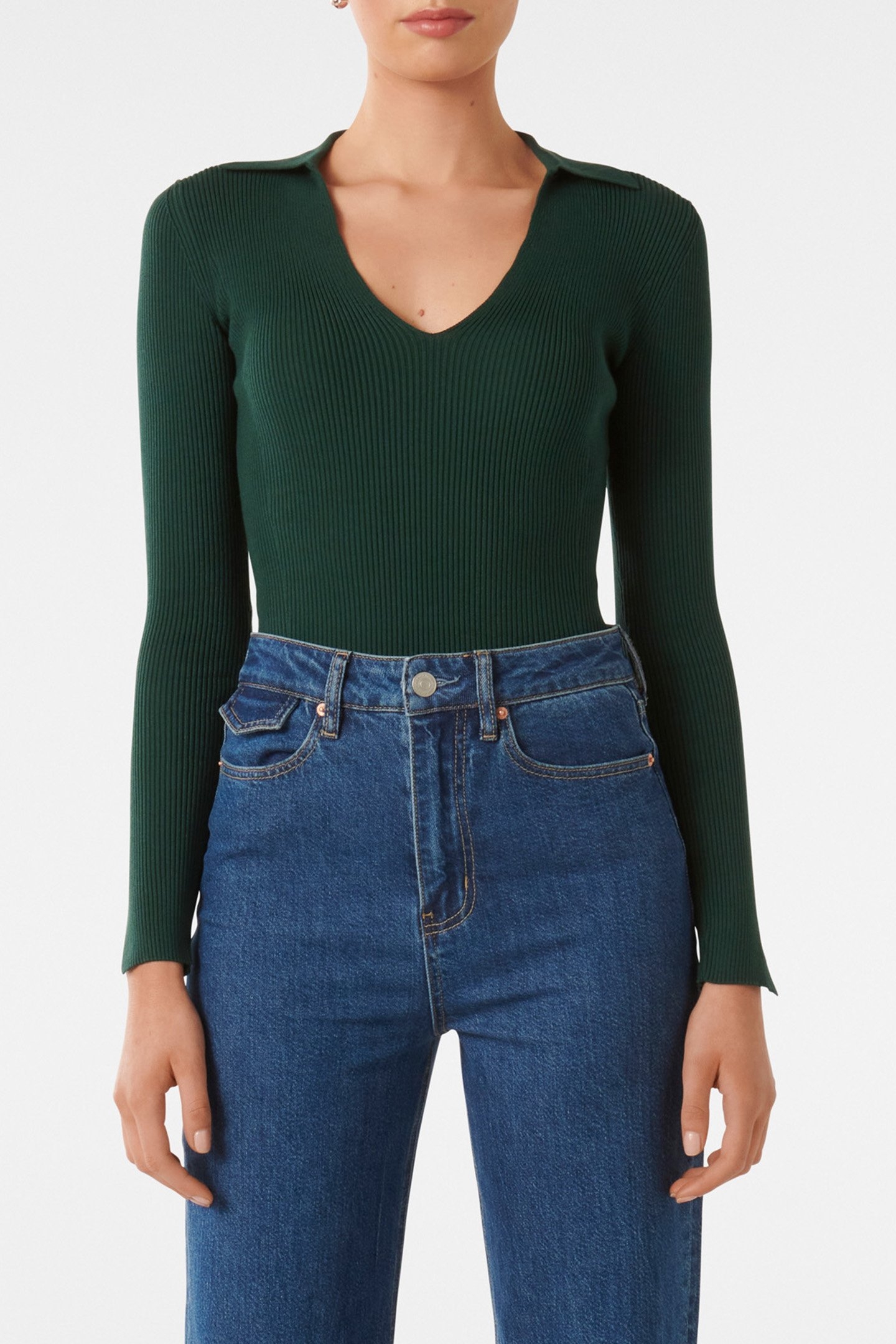 SELENA COLLAR KNITTED TOP DARK GREEN 1