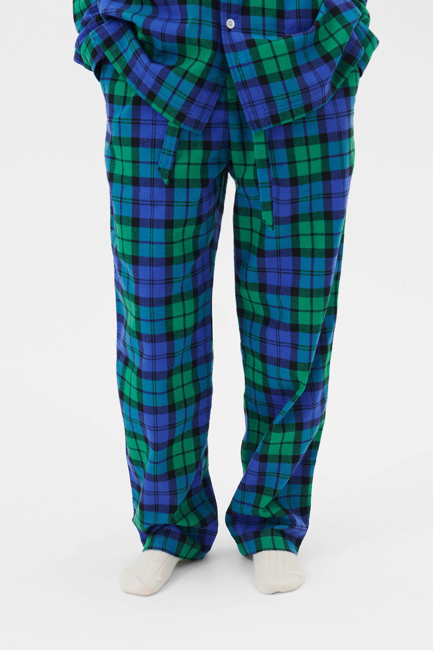UNISEX FLANNEL, PYJAMAS PANTS BLUE GREEN PLAID 1