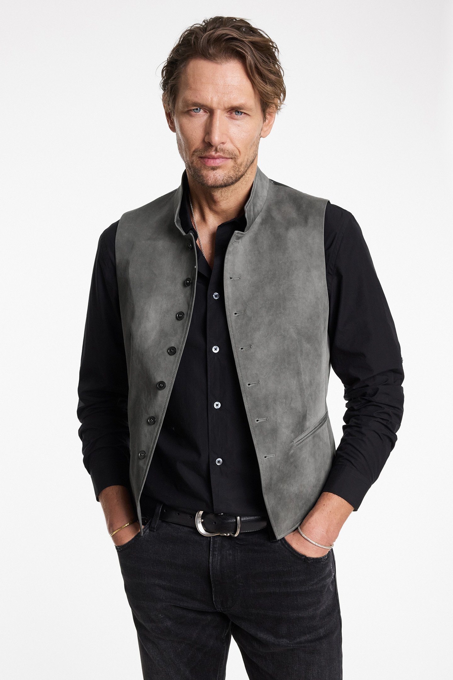 BUTTON FRONT CLOUSRE VEST FLAGSTONE GREY 1