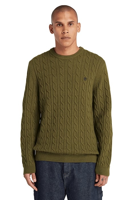 PHILLIPS BROOK CABLE CREW NECK SWEATER DARK OLIVE 1
