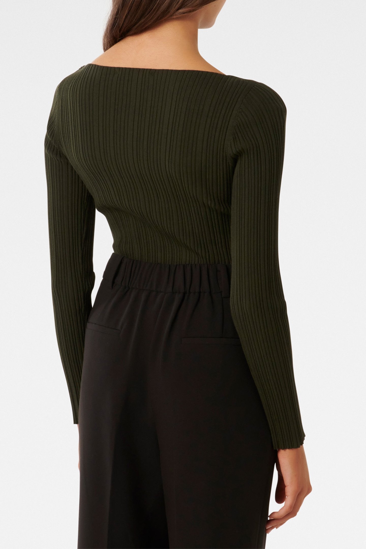 EVIE PETITE LONG SLEEVES RIB KNITTED TOP GREEN 2