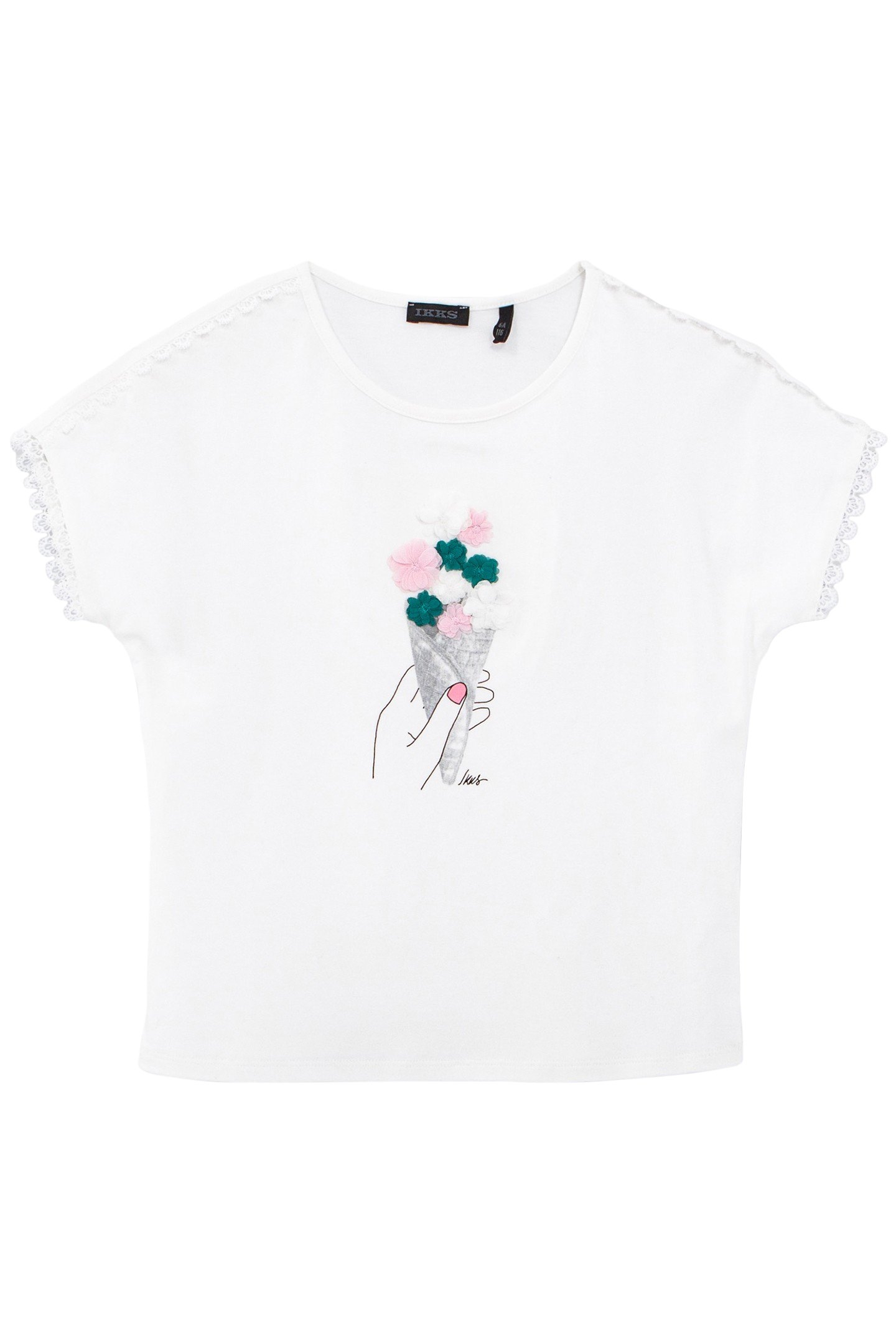 GIRLS' OFF-WHITE T-SHIRT WITH FLOWERS-ICE CREAM CONE 1