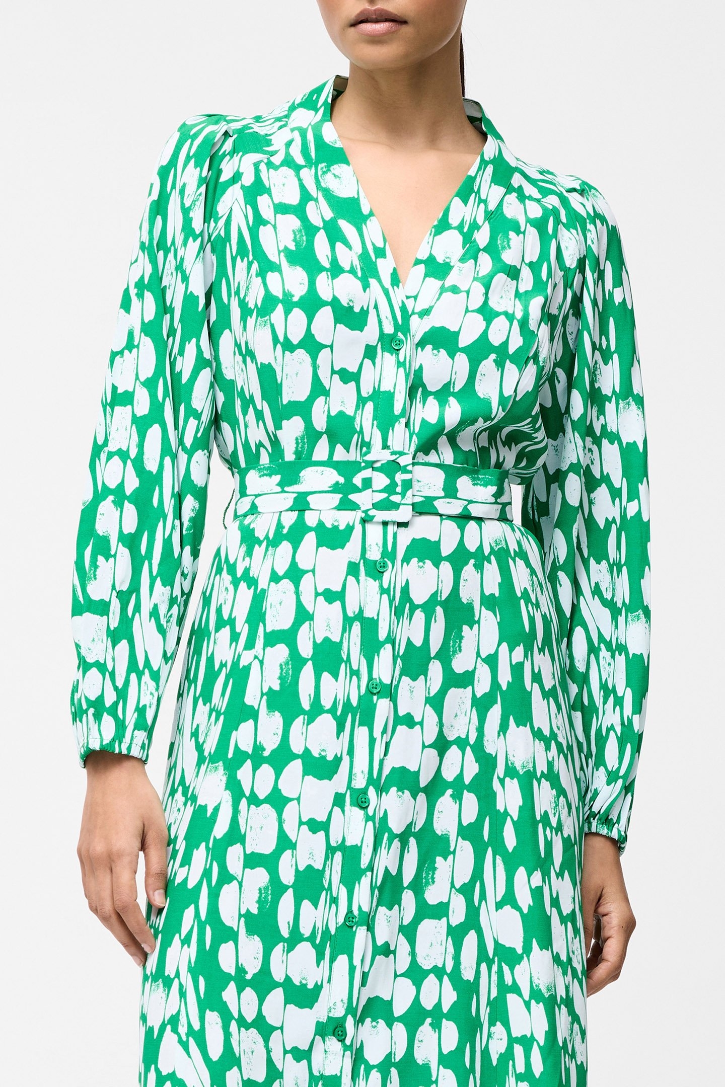 ISLANNA LONG SLEEVE BELTED MIDI DRESS JELLYBEAN/WHITE 4